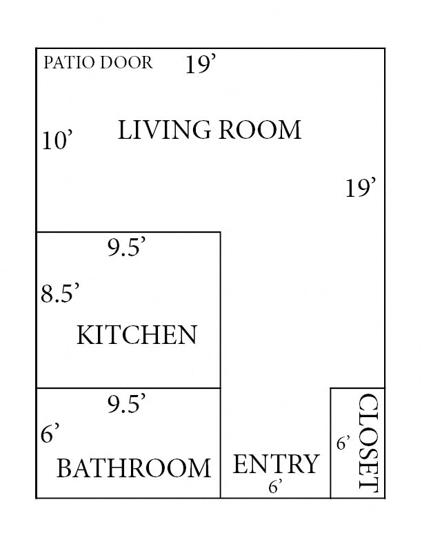 Floor plan for 2 beds, 1.5 baths, 1140 sqft